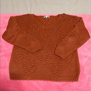 FAVLUX Women's V-Neck Sweater in Warm Rust